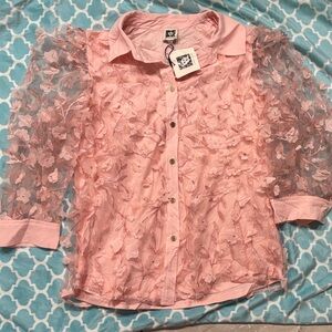 Anne Klein  Sheer Floral Button-Up Blouse nwt small